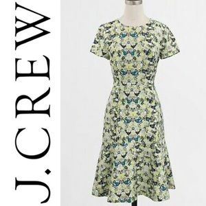 J Crew Floral Flounce Hem Dress Yellow, Gray, Teal